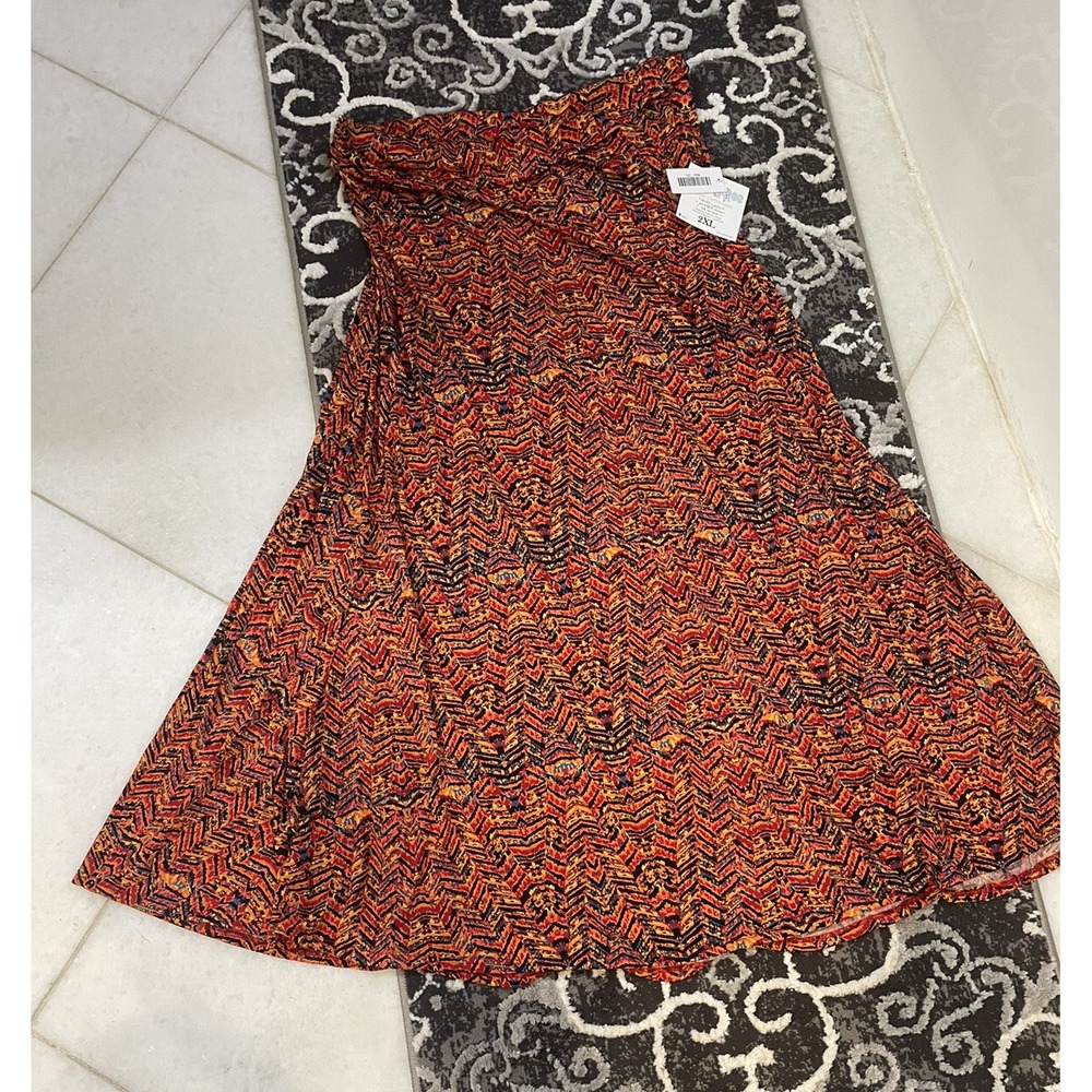 LuLaRoe Womens Jersey Maxi Skirt Coral Green Orange Geometric 2XL NWT